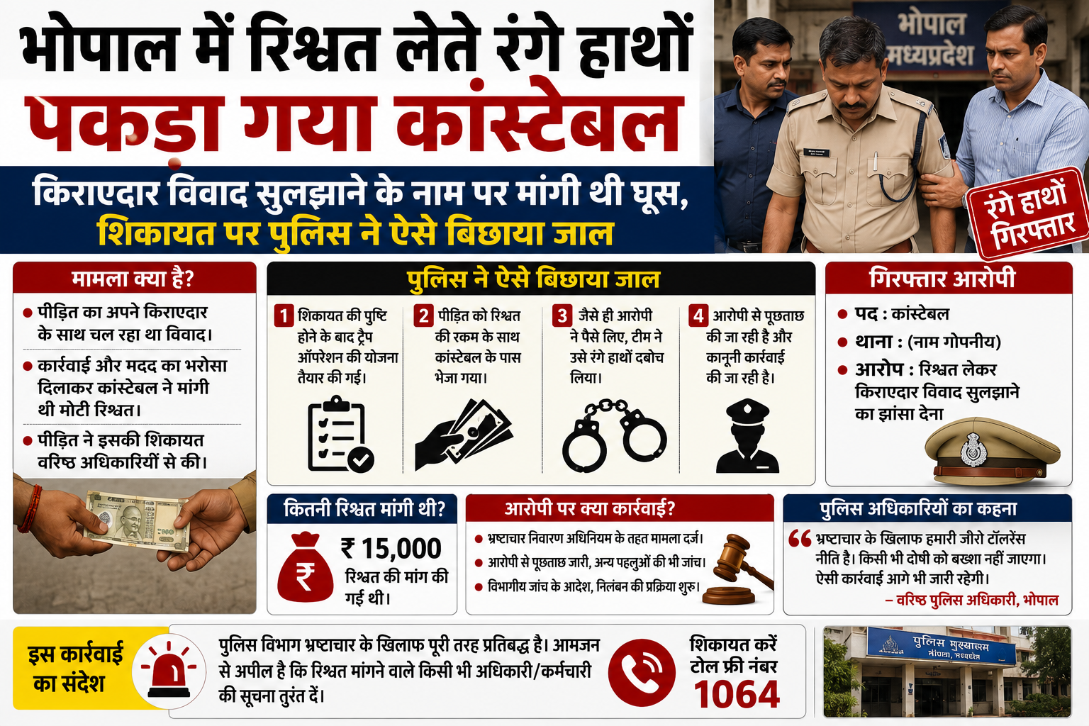 भोपाल में रिश्वत लेते रंगे हाथों पकड़ा गया कांस्टेबल