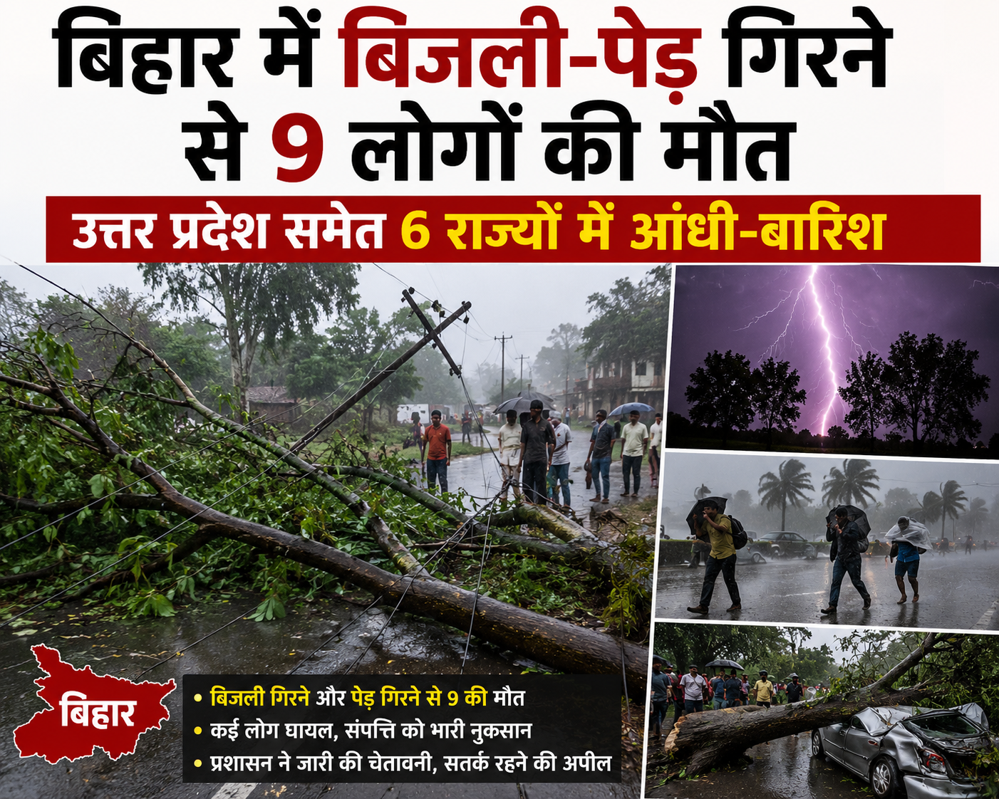 बिहार में बिजली और पेड़ गिरने से 9 लोगों की मौत