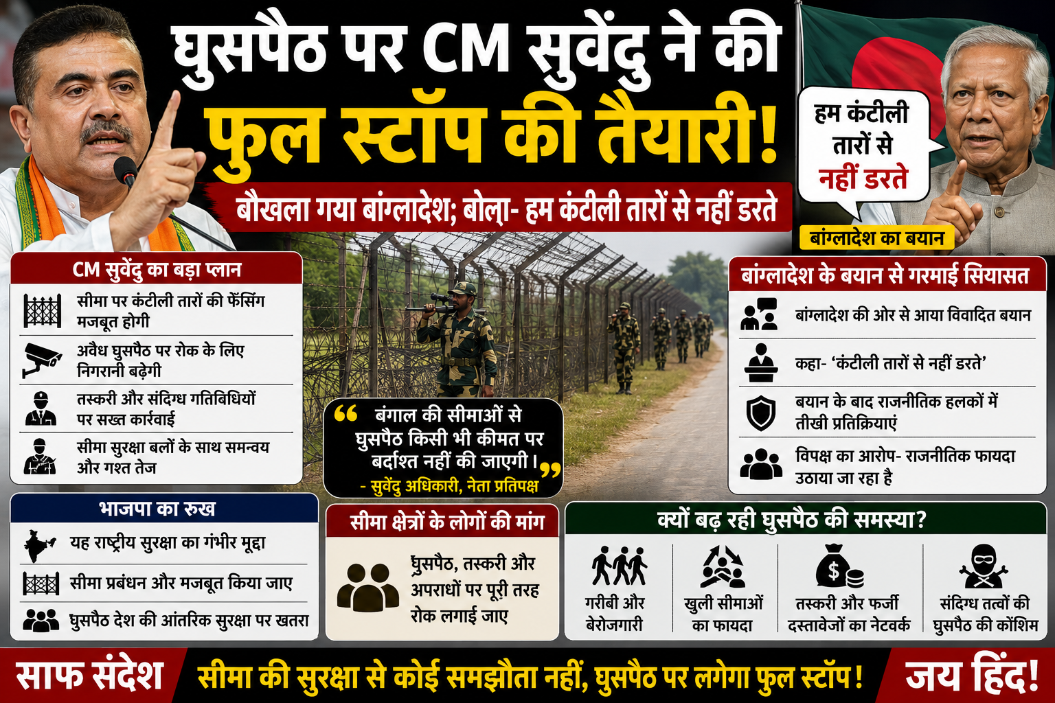घुसपैठ रोकने पर CM सुवेंदु का बड़ा प्लान, बांग्लादेश के बयान से बढ़ा विवाद