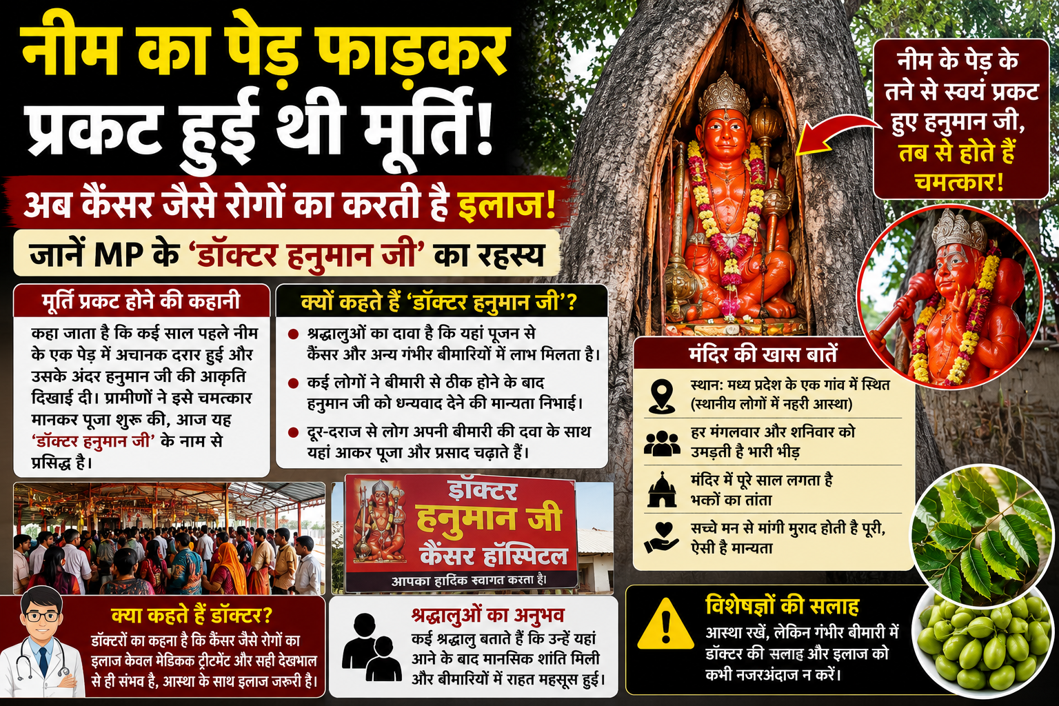 नीम का पेड़ फाड़कर प्रकट हुई थी मूर्ति! ‘डॉक्टर हनुमान जी’ के दरबार में उमड़ रही भीड़