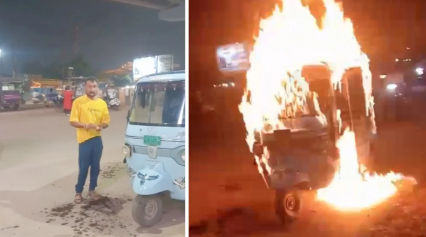 भिलाई में गुस्से में आकर ड्राइवर ने अपने ही ईवी ऑटो में लगाई आग, वीडियो वायरल; पुलिस ने भेजा जेल